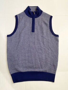 Bobby Jones Men's 1/4 Zip Houndstooth Golf Sweater Vest -Small Merino Wool Blue